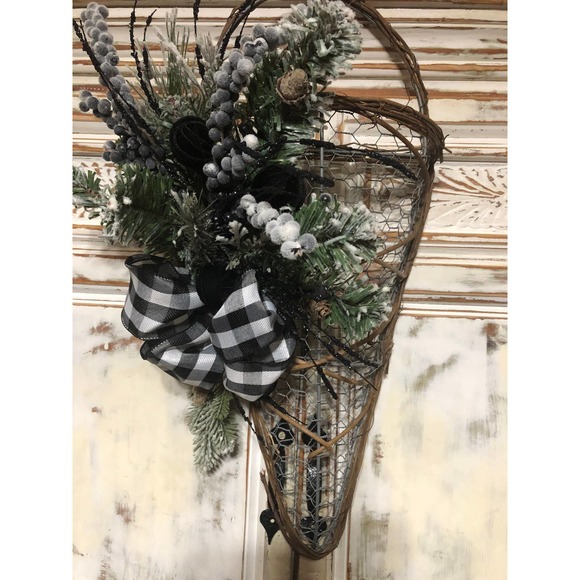 Hanging Floral Basket, Hanging Basket, Holiday Decor, Basket Wreath, Door Decor - Picture 2 of 4